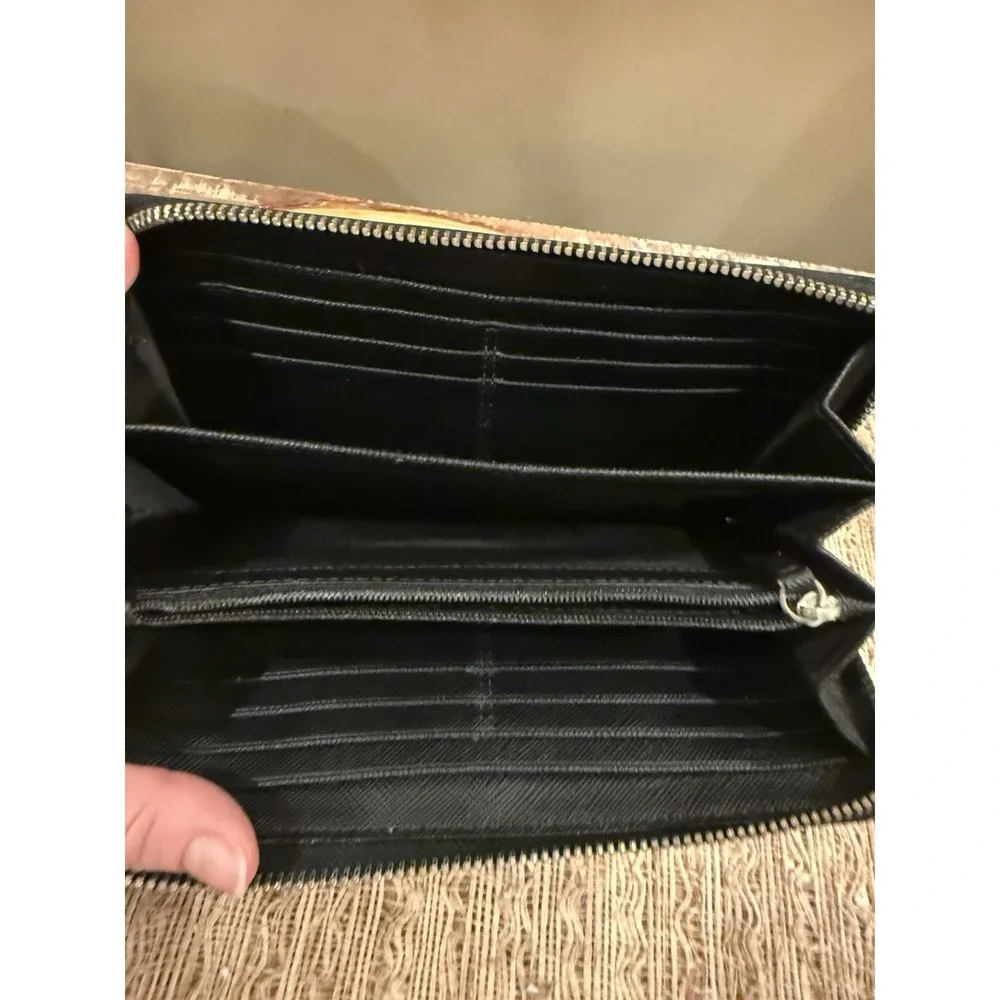 Vintage Coach 48437 Legacy Signature Stripe Zip Wallet Black Fabric & Leather